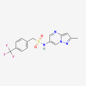 molecular formula C15H13F3N4O2S B2924307 N-{2-methylpyrazolo[1,5-a]pyrimidin-6-yl}-1-[4-(trifluoromethyl)phenyl]methanesulfonamide CAS No. 1788843-80-0
