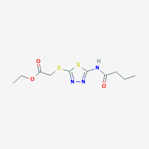 molecular formula C10H15N3O3S2 B2924308 Ethyl 2-((5-butyramido-1,3,4-thiadiazol-2-yl)thio)acetate CAS No. 392317-67-8