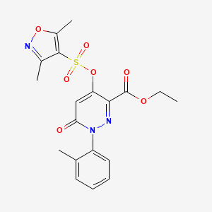 molecular formula C19H19N3O7S B2924356 Ethyl 4-(((3,5-dimethylisoxazol-4-yl)sulfonyl)oxy)-6-oxo-1-(o-tolyl)-1,6-dihydropyridazine-3-carboxylate CAS No. 899992-08-6
