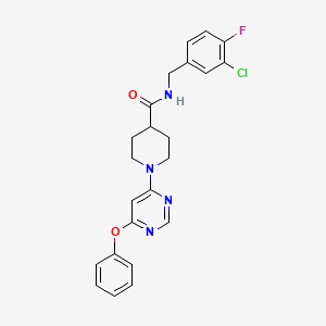 molecular formula C23H22ClFN4O2 B2924387 N-(3-chloro-4-fluorobenzyl)-1-(6-phenoxypyrimidin-4-yl)piperidine-4-carboxamide CAS No. 1251622-17-9