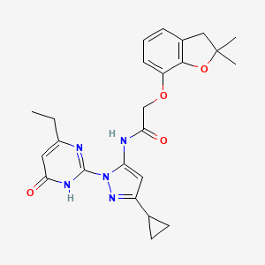 molecular formula C24H27N5O4 B2924397 N-(3-cyclopropyl-1-(4-ethyl-6-oxo-1,6-dihydropyrimidin-2-yl)-1H-pyrazol-5-yl)-2-((2,2-dimethyl-2,3-dihydrobenzofuran-7-yl)oxy)acetamide CAS No. 1219911-85-9
