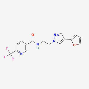 molecular formula C16H13F3N4O2 B2924414 N-(2-(4-(furan-2-yl)-1H-pyrazol-1-yl)ethyl)-6-(trifluoromethyl)nicotinamide CAS No. 2034512-46-2