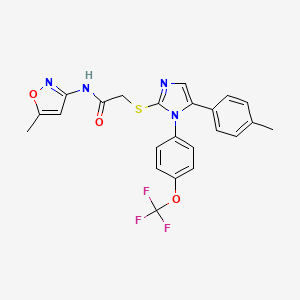 molecular formula C23H19F3N4O3S B2924441 N-(5-methyl-1,2-oxazol-3-yl)-2-{[5-(4-methylphenyl)-1-[4-(trifluoromethoxy)phenyl]-1H-imidazol-2-yl]sulfanyl}acetamide CAS No. 1226448-57-2