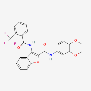 molecular formula C25H17F3N2O5 B2924488 N-(2,3-dihydro-1,4-benzodioxin-6-yl)-3-[2-(trifluoromethyl)benzamido]-1-benzofuran-2-carboxamide CAS No. 872613-35-9