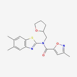 molecular formula C19H21N3O3S B2924518 N-(5,6-dimethyl-1,3-benzothiazol-2-yl)-3-methyl-N-[(oxolan-2-yl)methyl]-1,2-oxazole-5-carboxamide CAS No. 946285-68-3