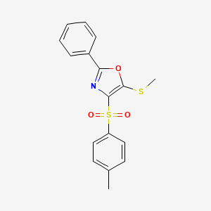 molecular formula C17H15NO3S2 B2924567 5-(Methylthio)-2-phenyl-4-tosyloxazole 