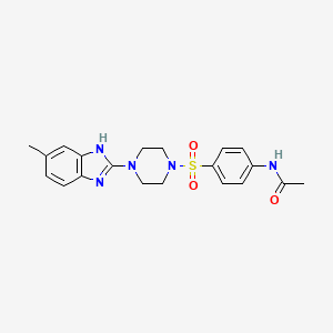 molecular formula C20H23N5O3S B2924578 N-(4-((4-(5-methyl-1H-benzo[d]imidazol-2-yl)piperazin-1-yl)sulfonyl)phenyl)acetamide CAS No. 1207028-61-2