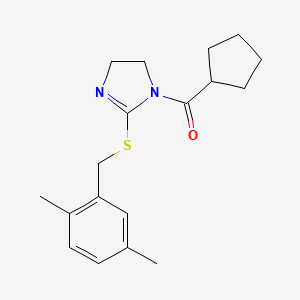 molecular formula C18H24N2OS B2924588 cyclopentyl(2-((2,5-dimethylbenzyl)thio)-4,5-dihydro-1H-imidazol-1-yl)methanone CAS No. 851804-25-6