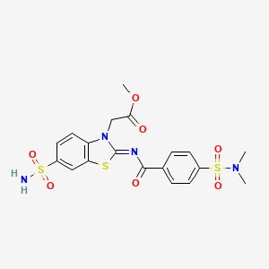 molecular formula C19H20N4O7S3 B2924665 methyl 2-[(2Z)-2-{[4-(dimethylsulfamoyl)benzoyl]imino}-6-sulfamoyl-2,3-dihydro-1,3-benzothiazol-3-yl]acetate CAS No. 865198-74-9