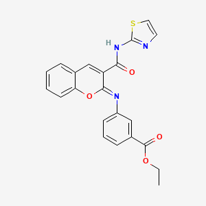 molecular formula C22H17N3O4S B2924735 ethyl 3-{[(2Z)-3-(1,3-thiazol-2-ylcarbamoyl)-2H-chromen-2-ylidene]amino}benzoate CAS No. 1327181-47-4