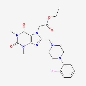 molecular formula C22H27FN6O4 B2924766 ethyl 2-(8-{[4-(2-fluorophenyl)piperazin-1-yl]methyl}-1,3-dimethyl-2,6-dioxo-2,3,6,7-tetrahydro-1H-purin-7-yl)acetate CAS No. 838905-67-2