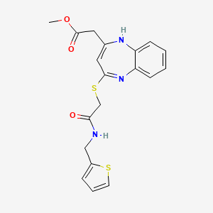 molecular formula C19H19N3O3S2 B2924805 methyl 2-{4-[({[(thiophen-2-yl)methyl]carbamoyl}methyl)sulfanyl]-1H-1,5-benzodiazepin-2-yl}acetate CAS No. 1251569-42-2