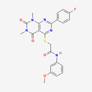 molecular formula C23H20FN5O4S B2924908 2-((2-(4-fluorophenyl)-6,8-dimethyl-5,7-dioxo-5,6,7,8-tetrahydropyrimido[4,5-d]pyrimidin-4-yl)thio)-N-(3-methoxyphenyl)acetamide CAS No. 852170-24-2