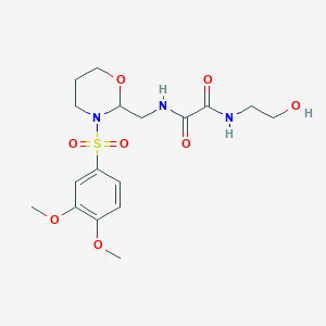 molecular formula C17H25N3O8S B2924910 N'-{[3-(3,4-dimethoxybenzenesulfonyl)-1,3-oxazinan-2-yl]methyl}-N-(2-hydroxyethyl)ethanediamide CAS No. 872976-27-7