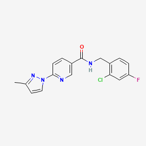 molecular formula C17H14ClFN4O B2924916 N-(2-chloro-4-fluorobenzyl)-6-(3-methyl-1H-pyrazol-1-yl)nicotinamide CAS No. 1251704-74-1