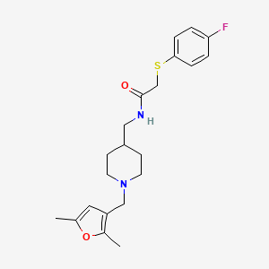 molecular formula C21H27FN2O2S B2924929 N-((1-((2,5-dimethylfuran-3-yl)methyl)piperidin-4-yl)methyl)-2-((4-fluorophenyl)thio)acetamide CAS No. 1235390-71-2