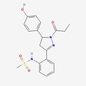 molecular formula C19H21N3O4S B2924943 N-{2-[5-(4-hydroxyphenyl)-1-propanoyl-4,5-dihydro-1H-pyrazol-3-yl]phenyl}methanesulfonamide CAS No. 920423-94-5