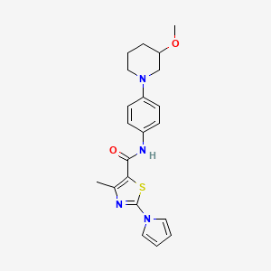 molecular formula C21H24N4O2S B2924951 N-(4-(3-methoxypiperidin-1-yl)phenyl)-4-methyl-2-(1H-pyrrol-1-yl)thiazole-5-carboxamide CAS No. 1797318-78-5
