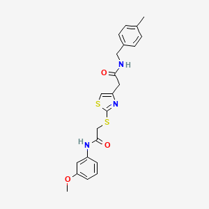 molecular formula C22H23N3O3S2 B2925017 N-(3-methoxyphenyl)-2-((4-(2-((4-methylbenzyl)amino)-2-oxoethyl)thiazol-2-yl)thio)acetamide CAS No. 941937-58-2