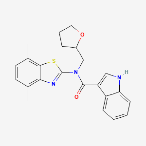 molecular formula C23H23N3O2S B2925053 N-(4,7-dimethylbenzo[d]thiazol-2-yl)-N-((tetrahydrofuran-2-yl)methyl)-1H-indole-3-carboxamide CAS No. 1172871-65-6