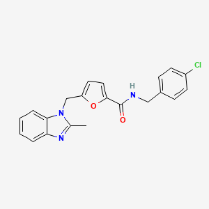 molecular formula C21H18ClN3O2 B2925113 N-(4-chlorobenzyl)-5-((2-methyl-1H-benzo[d]imidazol-1-yl)methyl)furan-2-carboxamide CAS No. 1173029-51-0