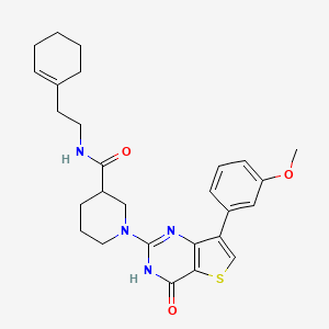 molecular formula C27H32N4O3S B2925122 N-(2-(cyclohex-1-en-1-yl)ethyl)-1-(7-(3-methoxyphenyl)-4-oxo-3,4-dihydrothieno[3,2-d]pyrimidin-2-yl)piperidine-3-carboxamide CAS No. 1242969-95-4