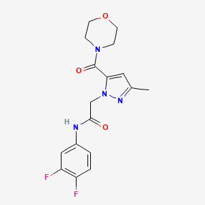 molecular formula C17H18F2N4O3 B2925135 N-(3,4-difluorophenyl)-2-(3-methyl-5-(morpholine-4-carbonyl)-1H-pyrazol-1-yl)acetamide CAS No. 1172077-44-9