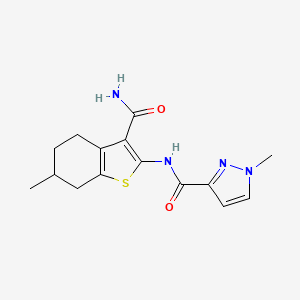 molecular formula C15H18N4O2S B2925170 N-(3-carbamoyl-6-methyl-4,5,6,7-tetrahydro-1-benzothiophen-2-yl)-1-methyl-1H-pyrazole-3-carboxamide CAS No. 358731-86-9