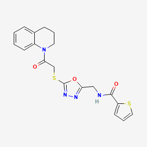 molecular formula C19H18N4O3S2 B2925178 N-((5-((2-(3,4-dihydroquinolin-1(2H)-yl)-2-oxoethyl)thio)-1,3,4-oxadiazol-2-yl)methyl)thiophene-2-carboxamide CAS No. 851861-40-0