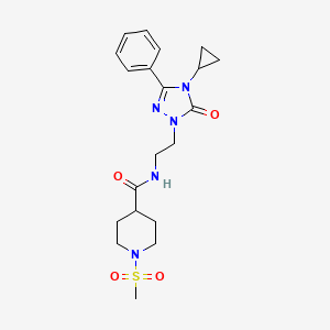 molecular formula C20H27N5O4S B2925204 N-[2-(4-cyclopropyl-5-oxo-3-phenyl-4,5-dihydro-1H-1,2,4-triazol-1-yl)ethyl]-1-methanesulfonylpiperidine-4-carboxamide CAS No. 2188202-91-5