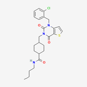 molecular formula C25H30ClN3O3S B2925227 N-butyl-4-((1-(2-chlorobenzyl)-2,4-dioxo-1,2-dihydrothieno[3,2-d]pyrimidin-3(4H)-yl)methyl)cyclohexanecarboxamide CAS No. 932500-48-6