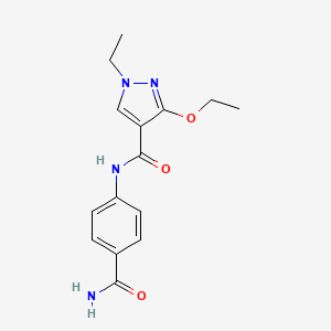 molecular formula C15H18N4O3 B2925258 N-(4-carbamoylphenyl)-3-ethoxy-1-ethyl-1H-pyrazole-4-carboxamide CAS No. 1014089-31-6
