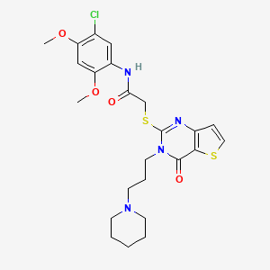 molecular formula C24H29ClN4O4S2 B2925265 N-(5-chloro-2,4-dimethoxyphenyl)-2-((4-oxo-3-(3-(piperidin-1-yl)propyl)-3,4-dihydrothieno[3,2-d]pyrimidin-2-yl)thio)acetamide CAS No. 1795441-52-9