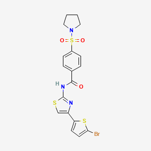 molecular formula C18H16BrN3O3S3 B2925272 N-(4-(5-bromothiophen-2-yl)thiazol-2-yl)-4-(pyrrolidin-1-ylsulfonyl)benzamide CAS No. 313404-66-9