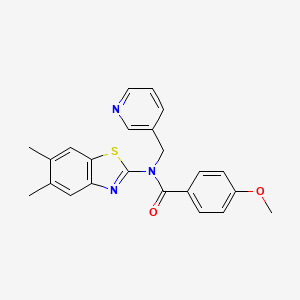 molecular formula C23H21N3O2S B2925277 N-(5,6-dimethyl-1,3-benzothiazol-2-yl)-4-methoxy-N-[(pyridin-3-yl)methyl]benzamide CAS No. 886945-55-7