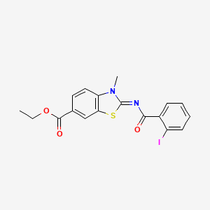 molecular formula C18H15IN2O3S B2925301 ethyl (2E)-2-[(2-iodobenzoyl)imino]-3-methyl-2,3-dihydro-1,3-benzothiazole-6-carboxylate CAS No. 865545-15-9