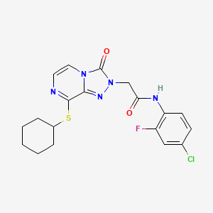 molecular formula C19H19ClFN5O2S B2925351 N-(4-chloro-2-fluorophenyl)-2-[8-(cyclohexylsulfanyl)-3-oxo-2H,3H-[1,2,4]triazolo[4,3-a]pyrazin-2-yl]acetamide CAS No. 1251592-92-3