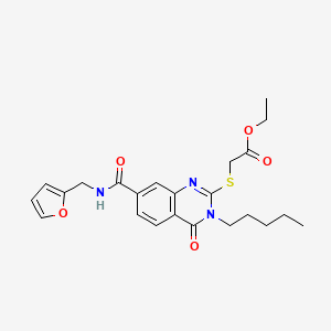 molecular formula C23H27N3O5S B2925383 Ethyl 2-((7-((furan-2-ylmethyl)carbamoyl)-4-oxo-3-pentyl-3,4-dihydroquinazolin-2-yl)thio)acetate CAS No. 451467-32-6