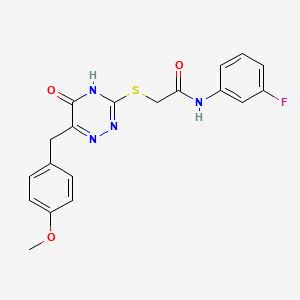 molecular formula C19H17FN4O3S B2925418 N-(3-fluorophenyl)-2-((6-(4-methoxybenzyl)-5-oxo-4,5-dihydro-1,2,4-triazin-3-yl)thio)acetamide CAS No. 898608-03-2