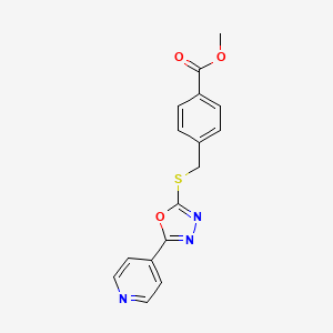molecular formula C16H13N3O3S B2925426 Methyl 4-[(5-pyridin-4-yl-1,3,4-oxadiazol-2-yl)sulfanylmethyl]benzoate CAS No. 488094-85-5