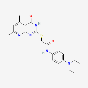 molecular formula C21H25N5O2S B2925452 N-[4-(DIETHYLAMINO)PHENYL]-2-({4-HYDROXY-5,7-DIMETHYLPYRIDO[2,3-D]PYRIMIDIN-2-YL}SULFANYL)ACETAMIDE CAS No. 799256-06-7
