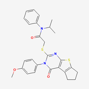 molecular formula C27H27N3O3S2 B2925466 N-isopropyl-2-((3-(4-methoxyphenyl)-4-oxo-4,5,6,7-tetrahydro-3H-cyclopenta[4,5]thieno[2,3-d]pyrimidin-2-yl)thio)-N-phenylacetamide CAS No. 325995-05-9