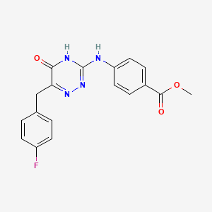 molecular formula C18H15FN4O3 B2925484 Methyl 4-((6-(4-fluorobenzyl)-5-oxo-4,5-dihydro-1,2,4-triazin-3-yl)amino)benzoate CAS No. 899736-84-6