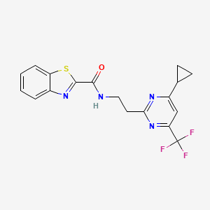 molecular formula C18H15F3N4OS B2925496 N-(2-(4-cyclopropyl-6-(trifluoromethyl)pyrimidin-2-yl)ethyl)benzo[d]thiazole-2-carboxamide CAS No. 1396849-52-7