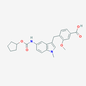 molecular formula C24H26N2O5 B029255 4-((5-(((Cyclopentyloxy)carbonyl)amino)-1-methyl-1H-indol-3-yl)methyl)-3-methoxybenzoic acid CAS No. 107754-20-1