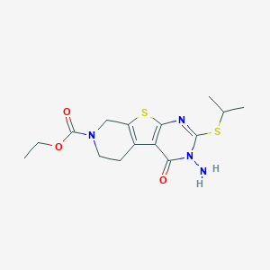 molecular formula C15H20N4O3S2 B292556 ethyl 4-amino-3-oxo-5-propan-2-ylsulfanyl-8-thia-4,6,11-triazatricyclo[7.4.0.02,7]trideca-1(9),2(7),5-triene-11-carboxylate 
