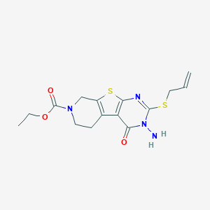 molecular formula C15H18N4O3S2 B292558 ethyl 4-amino-3-oxo-5-prop-2-enylsulfanyl-8-thia-4,6,11-triazatricyclo[7.4.0.02,7]trideca-1(9),2(7),5-triene-11-carboxylate 