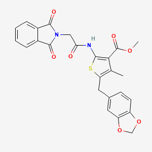 molecular formula C25H20N2O7S B2925586 methyl 5-[(2H-1,3-benzodioxol-5-yl)methyl]-2-[2-(1,3-dioxo-2,3-dihydro-1H-isoindol-2-yl)acetamido]-4-methylthiophene-3-carboxylate CAS No. 476366-99-1