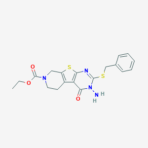 molecular formula C19H20N4O3S2 B292559 ethyl 4-amino-5-benzylsulfanyl-3-oxo-8-thia-4,6,11-triazatricyclo[7.4.0.02,7]trideca-1(9),2(7),5-triene-11-carboxylate 