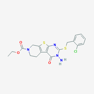 molecular formula C19H19ClN4O3S2 B292560 ethyl 4-amino-5-[(2-chlorophenyl)methylsulfanyl]-3-oxo-8-thia-4,6,11-triazatricyclo[7.4.0.02,7]trideca-1(9),2(7),5-triene-11-carboxylate 